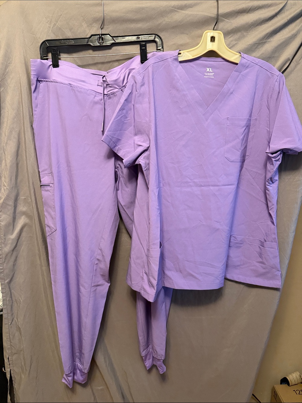 Lavender V-Neck Pajama Scrub Set - Top & Drawstring Pants